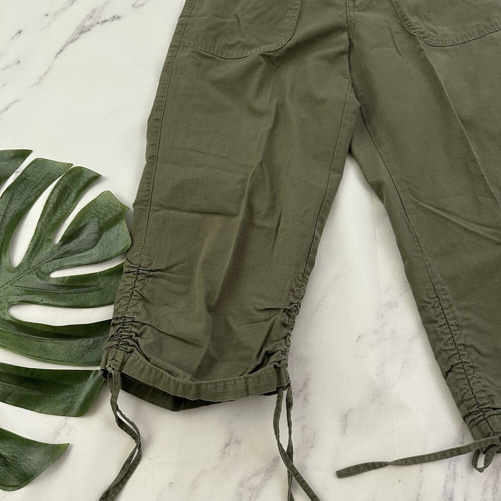 BW Sport Womens Vintage Y2k Capri Pant Size 4 P Olive Green Drawstring Ties Crop - Picture 4 of 9